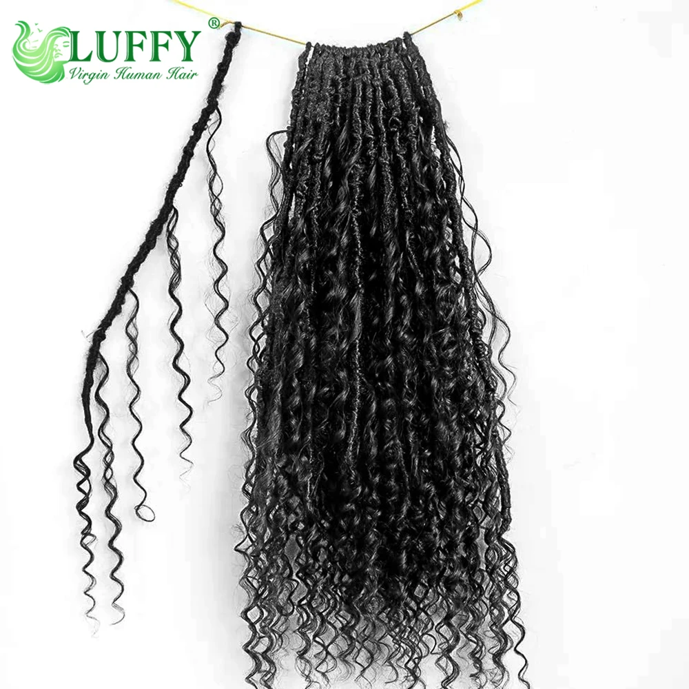 เส้นผมมนุษย์เทพธิดา Boho locs โครเชต์ผม pre looped โครเชต์ Boho dreadlocks เส้นผมมนุษย์ปลายหยิกต่อผมเปีย