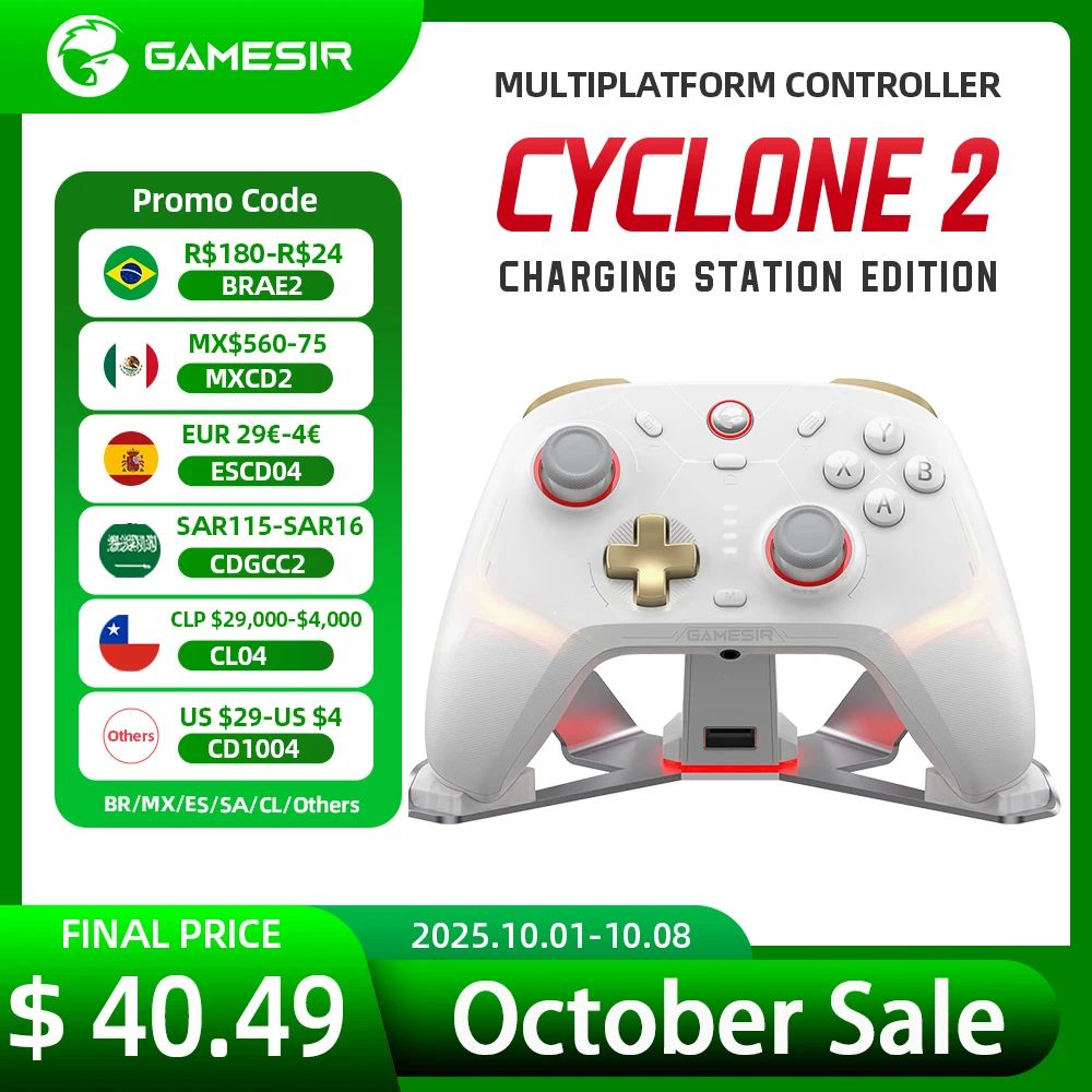Беспроводной профессиональный контроллер GameSir Cyclone 2, джойстики с эффектом Холла, Bluetooth-геймпад для Nintendo Switch, iPhone, Android и ПК