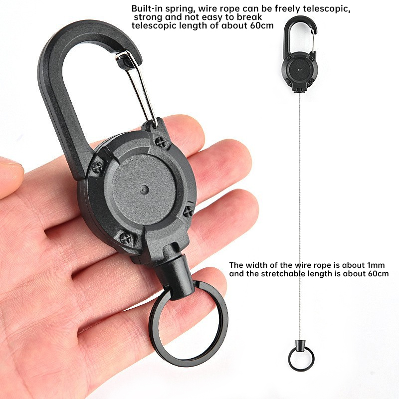 5-20PCS Retractable Keychain, Heavy Duty Multi-tool Climbing Buckle Badge Clip, 60cm Stainless Steel Rope, Backpack Buckle
