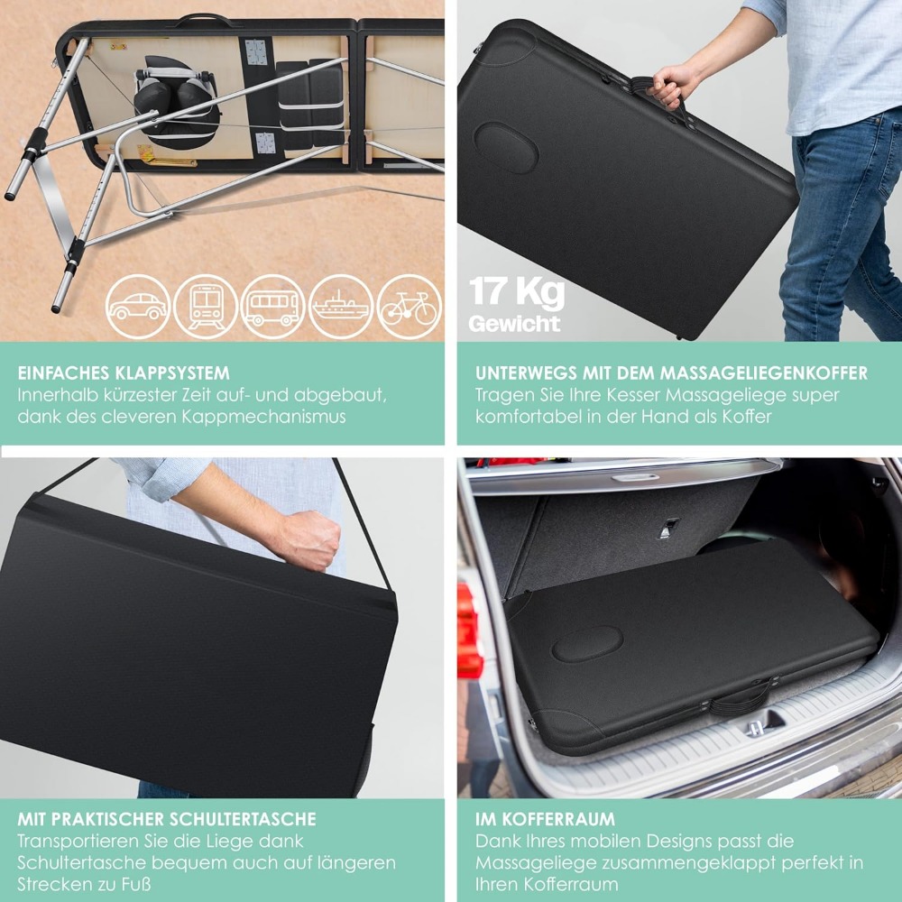 Mobiler Massagetisch 70 cm breit, klappbar und höhenverstellbar, 3 Zonen, Massagetisch, Schminktisch, Behandlungstisch