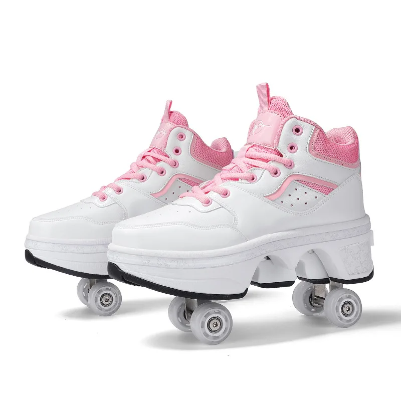 Taille 33 34 35 - 44 patins à roulettes à déformation chaussures Double rangée patins à 4 roues chaussures à roulettes baskets à roulettes à double usage chaussures