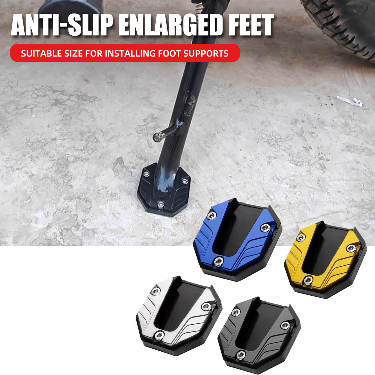 Aluminum Alloy Motorcycle Bike Kickstand Extender Foot Side Stand Extension Foot Pad Support Plate Motorbike Accessories black