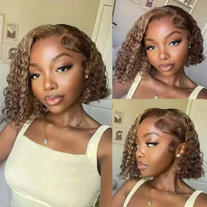 Jerry Curly Human Hairs Bundle สีน้ําตาลผสมน้ําผึ้งสีบลอนด์สําหรับ Bob สไตล์ P4/27 High Light บราซิลต่อผมมนุษย์ 50 กรัม