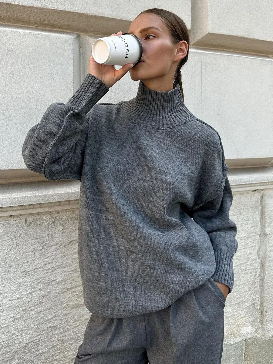 Wolfeel, suéter de cuello alto tejido a la moda de Color sólido para mujer, Otoño Invierno, jerséis informales sueltos gruesos, suéter cálido para mujer