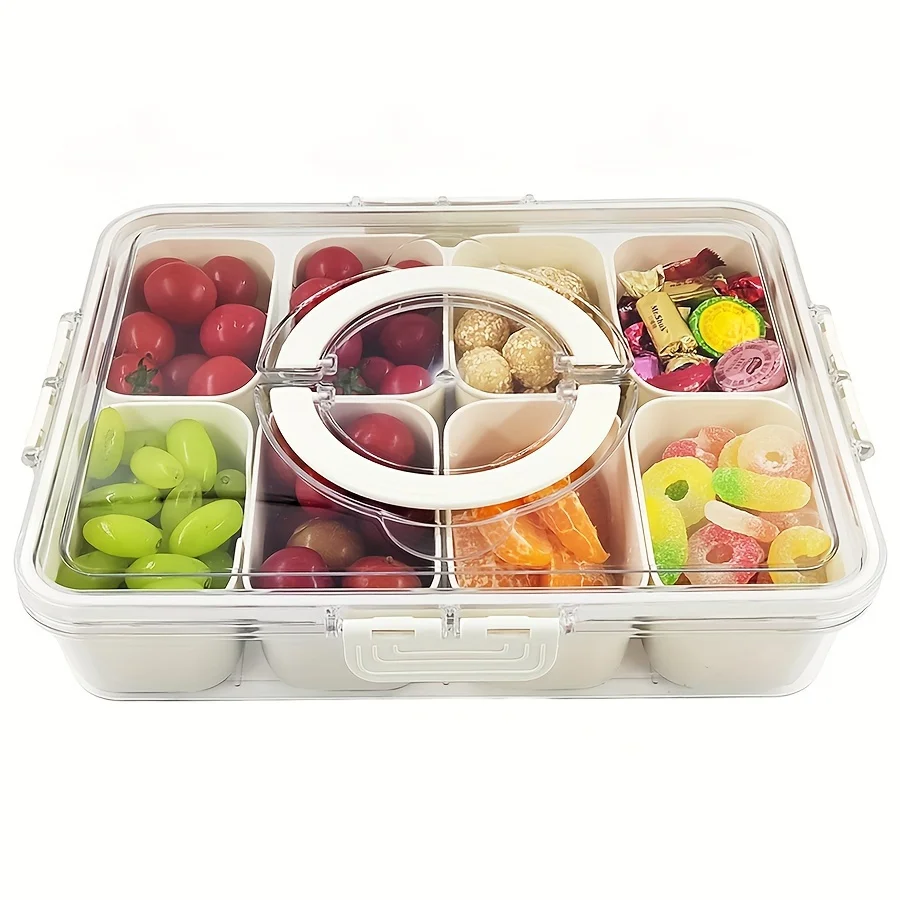Contenedor de caja de aperitivos de 4 rejillas/8 rejillas, tablero de charcutería de viaje portátil con tapa, caja de almacenamiento de alimentos para refrigerador, organizador de aperitivos