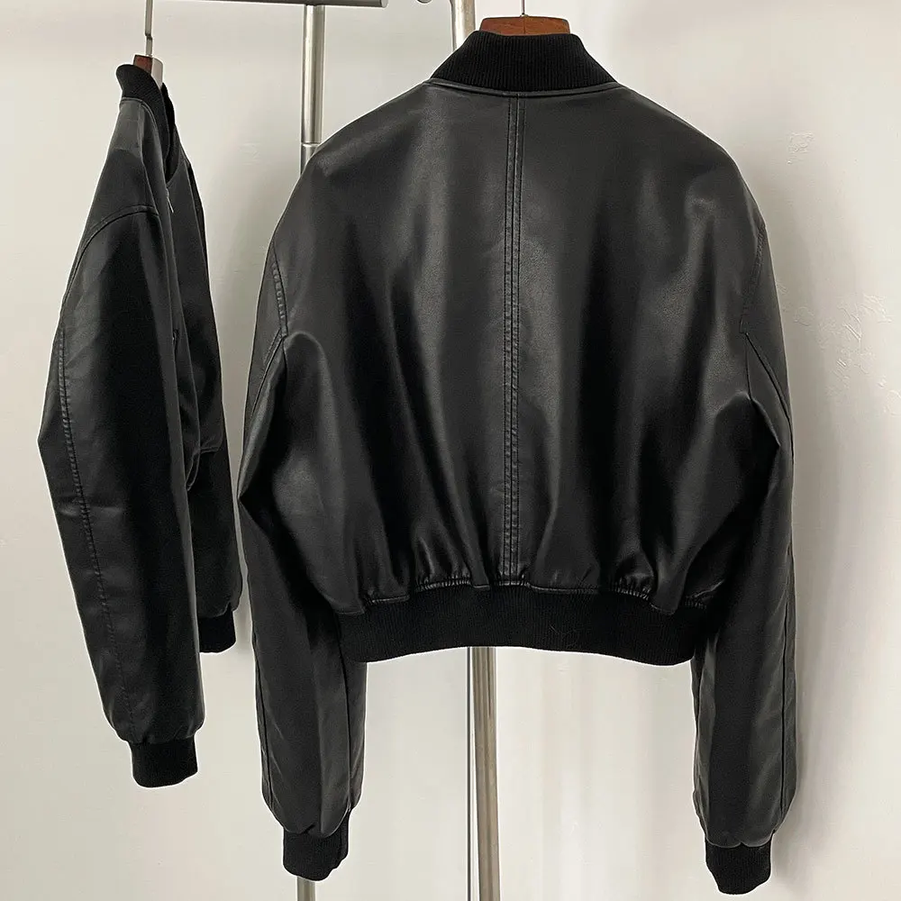 Herbst und Winter neue Leder einfarbig Kurzmantel Retro-Stil kurze Reißverschluss Strickjacke lässig All-Match-Lederjacke weiblich