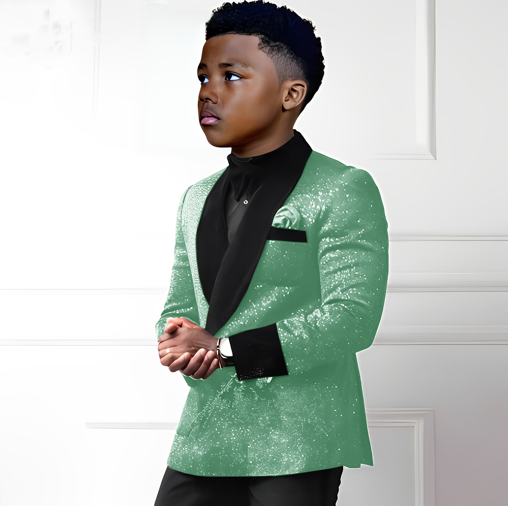 Костюм для мальчиков с блестками, комплект из 2 предметов, двубортный пиджак, брюки, свадебный смокинг, детский модный наряд для детей 2–16 лет
