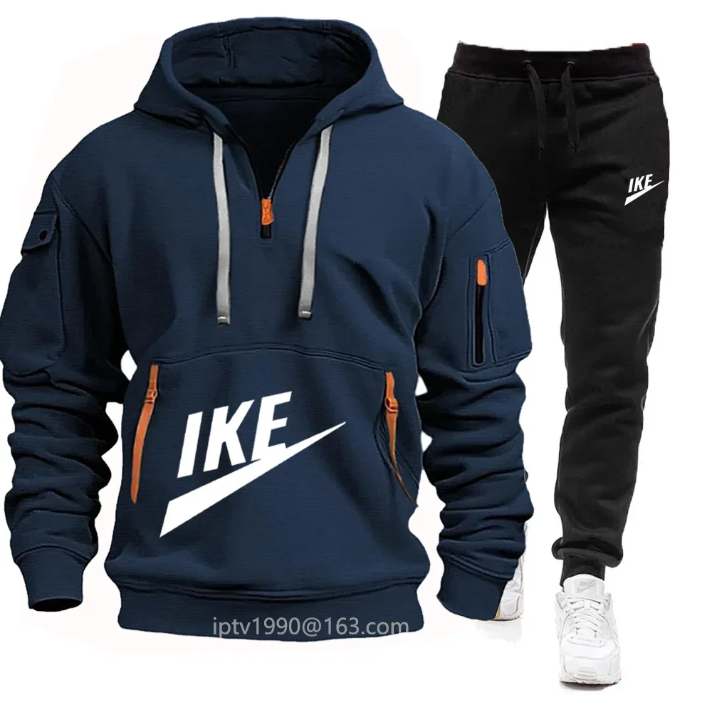 2024 ฤดูใบไม้ผลิและฤดูใบไม้ร่วงผู้ชายใหม่ Multi-Pocket Zipper Hoodie + กางเกงกีฬาสบายๆ 2 ชิ้นวิ่งฤดูหนาวชุดกีฬา