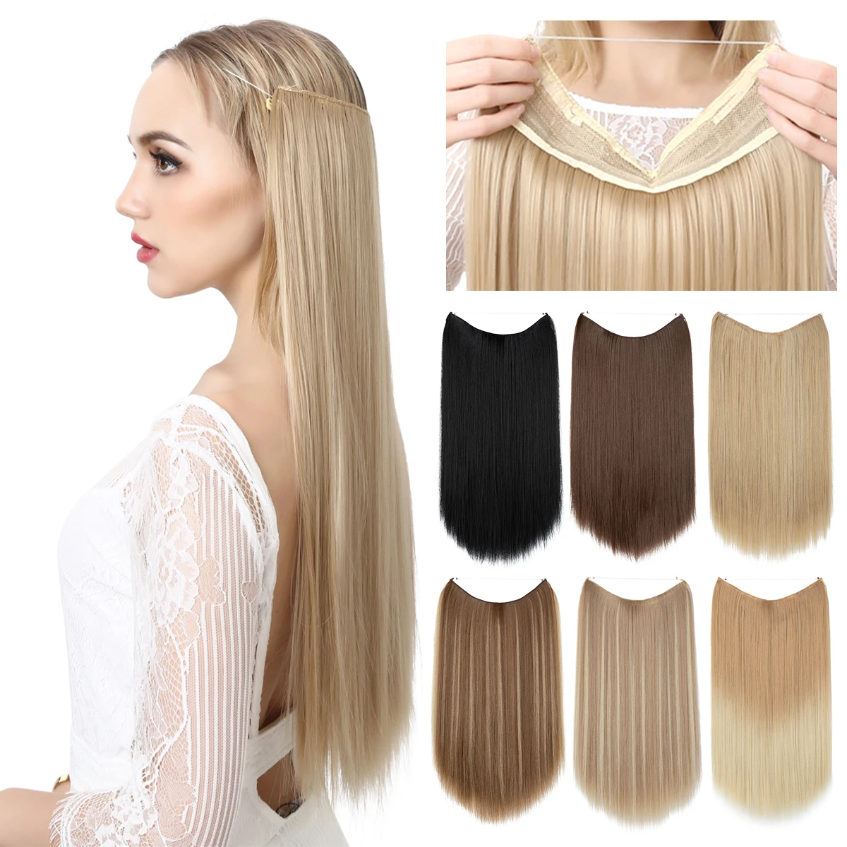 SARLA-extensión de cabello sintético sin Clip para mujer, postizo largo y liso Natural ombré, pelo rubio