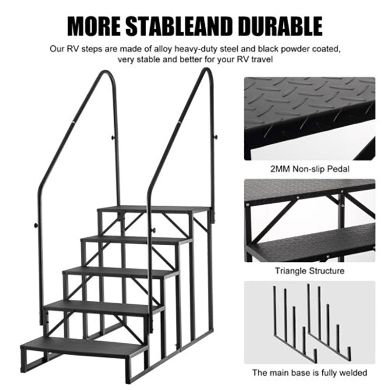 RV Steps 4/5-Step RV Stairs 660LBS with 2 Handrail Steel Mobile Home Stairs Trailer Camper Outdoor Tub Heavy Duty Step Ladders