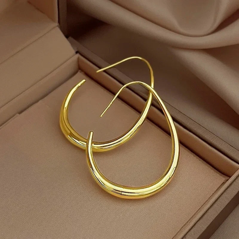 Huitan – grandes boucles d'oreilles créoles en forme de goutte d'eau pour femmes, minimalistes, en métal, usage quotidien, déclaration de tempérament, bijoux, livraison directe