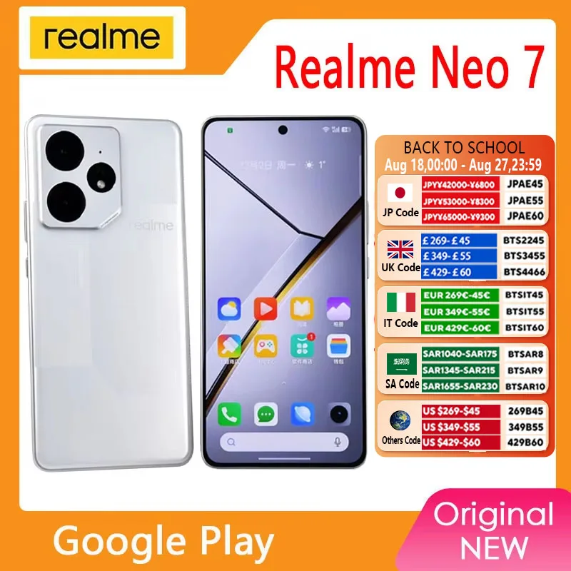 Versão China Realme Neo 7 Dimensity 9300 + IP69 7000mAh 80W Supervooc Região de rede Sim desbloqueada 50MP IMX882 6,78 polegadas OTA