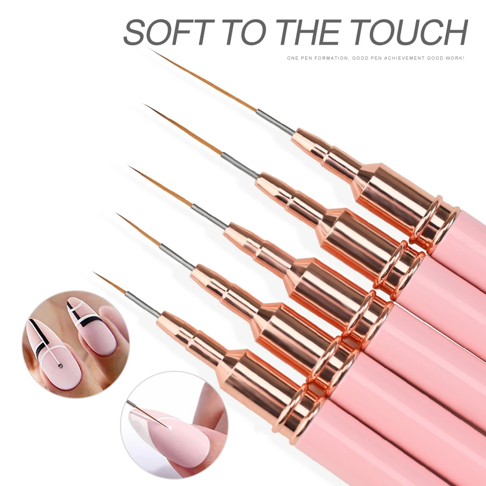LINMANDA Nail Art Liner Brushes for Long Lines Liner Brush Gel Polish Painting Nail Design Brush Metal Handle Nail Drawing Pens