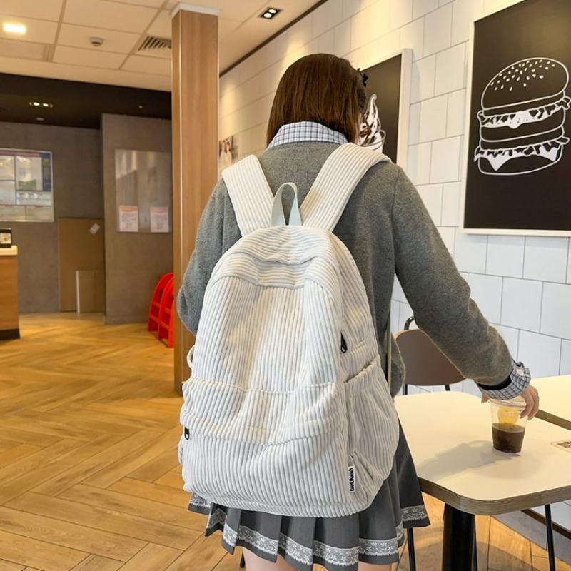 Corduroy Casaul Soft Sewing Thread School Bags Large Capacity 2025 High Quality Bags for Women Softback Zipper Backpack