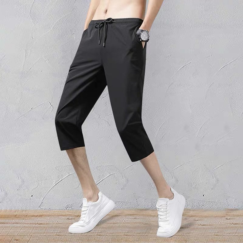 2024 Zomer Heren Shorts Ademend Uitgerekt Nylon Ijs Zijde 3/4 Korte Capri Broek Sport Rijbroek Plus Size Casual Shorts Mannelijke