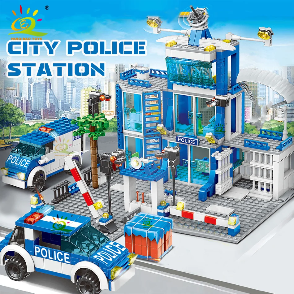 HUIQIBAO 753PCS City Police Station Building Blocks ชุดเด็ก DIY รถ Figures อิฐของเล่นเพื่อการศึกษาเด็กผู้ใหญ่ของขวัญ