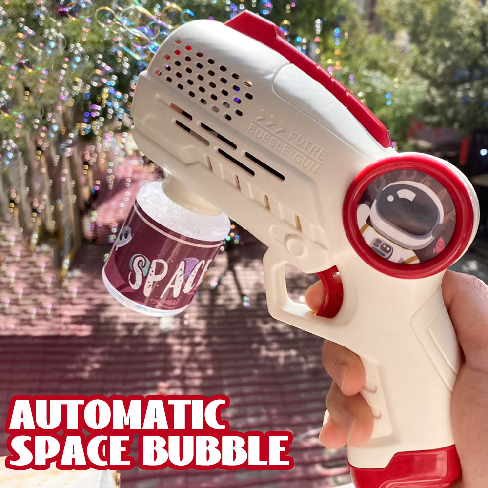 Pistola de burbujas de jabón espacial eléctrico, máquina automática de burbujas, luces, astronauta, juegos al aire libre, parque, juguetes para niños, regalo