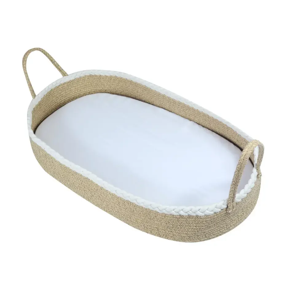 Recém-nascido Mudando Cesta com Mat, Baby Carry Basket, Decoração Do Berçário Boho, Mudando Topper De Mesa, Corda De Algodão