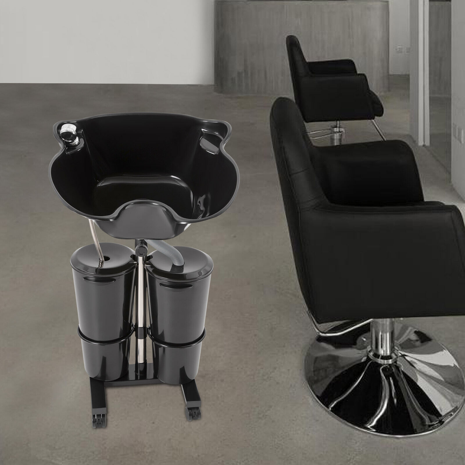 Verstellbares tragbares Shampoo-Becken mit Doppeleimer, elektrische Pumpe und Rollen für Salons und den Heimgebrauch