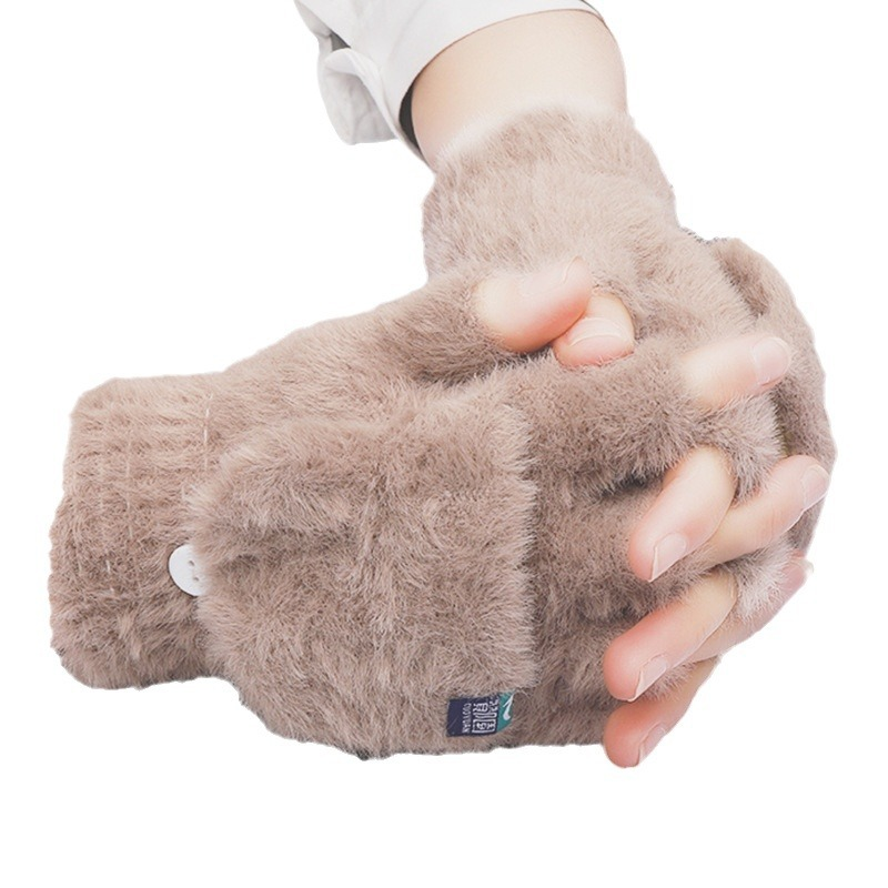 Luvas sem dedos de pelúcia feminino inverno mitten macio quente estudante feminino flip luvas ao ar livre escrever luvas engrossadas proteção contra frio