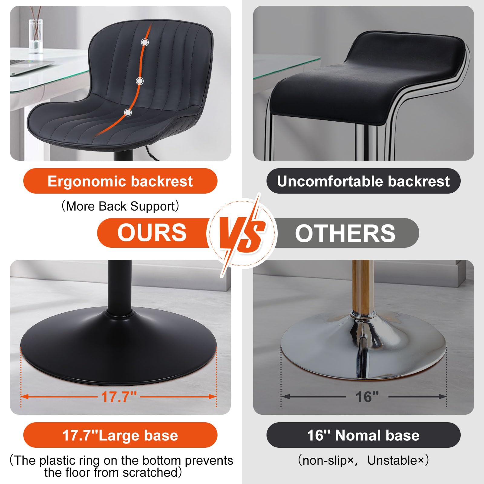 Ralex-Stuhl, Küchenhocker, 3er-Set, höhenverstellbare Barhocker mit Rückenlehne und Fußstütze, hohe Hocker für die Küche, schwarz