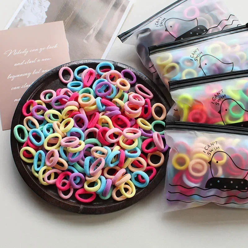 100/50 Uds. Anillos para el cabello para niños, bandas de goma para el cabello que no daña el bebé, Base elástica alta, lazo para el cabello, adorno para diadema para niñas