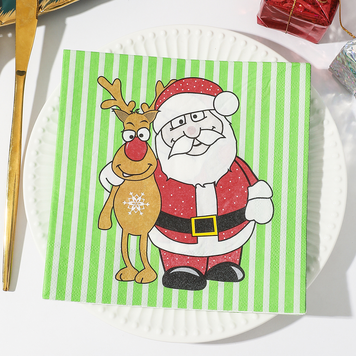 Christmas Party Napkins Disposable Dinner Serviettes Santa Claus Christmas Tree Gifts Flower Element Style Art Decoupage Napkins