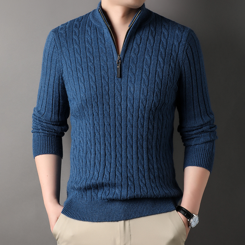 2023 inverno masculino quarto zip camisola fino ajuste casual malha gola alta pulôver mock neck polo camisola