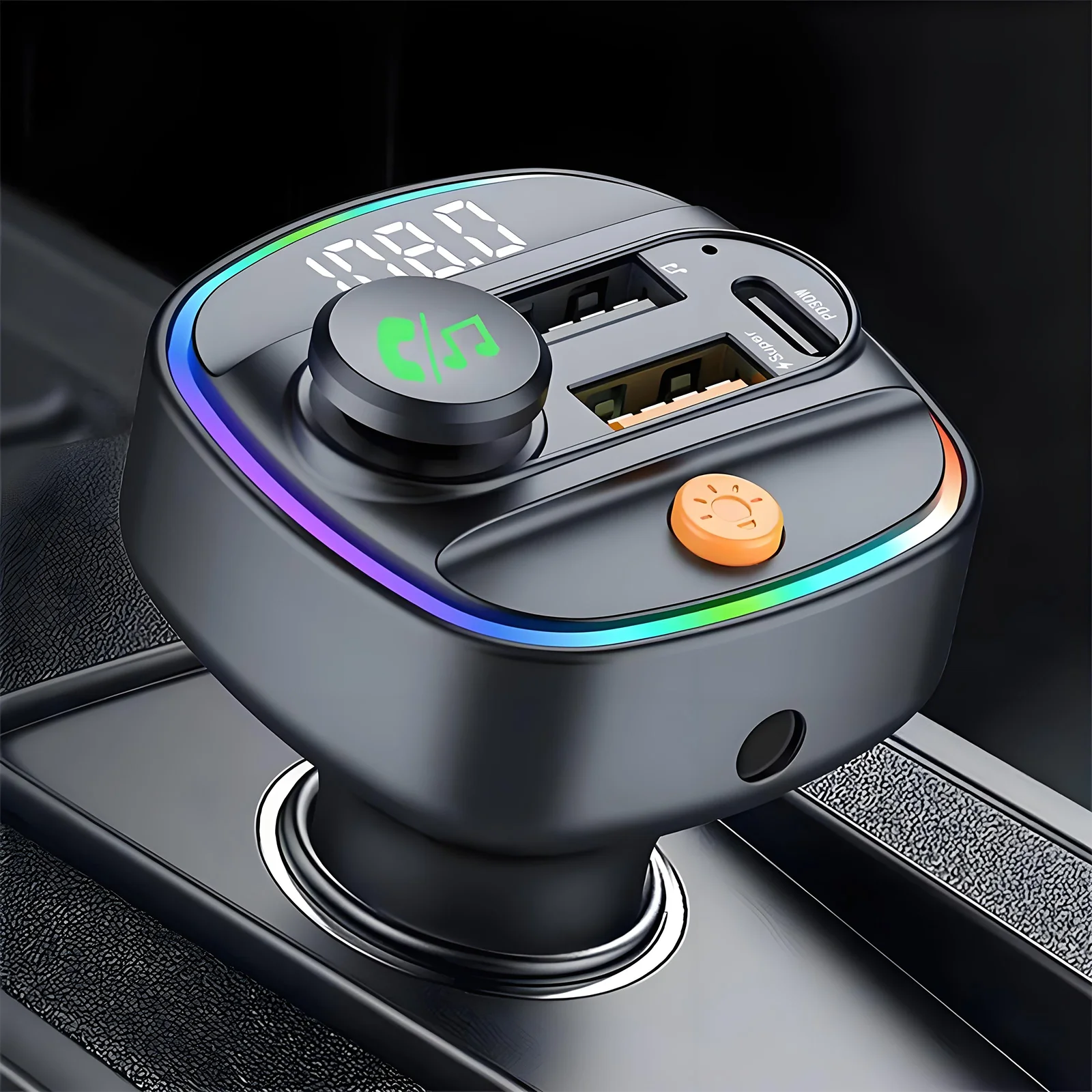 Bluetooth 5.3 Car FM Transmitter Hands-Free Car AUX Radio Modulator MP3 Player with Fast Charging Adapter Auto Accessories