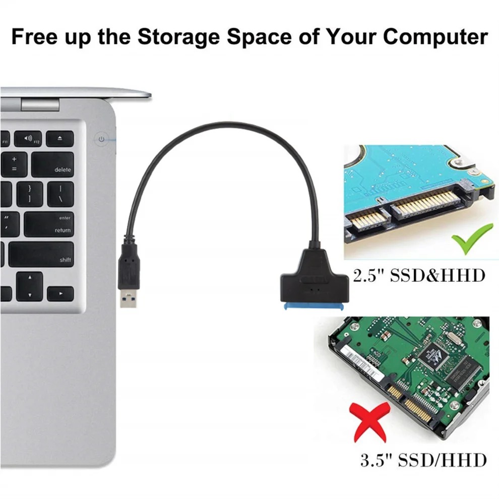 Cable SATA a USB 3,0/2,0 para disco duro externo HDD SSD de 2,5 pulgadas Cable SATA 3 de 22 pines Cable USB 3,0/2,0 a Sata III de hasta 6 Gbps