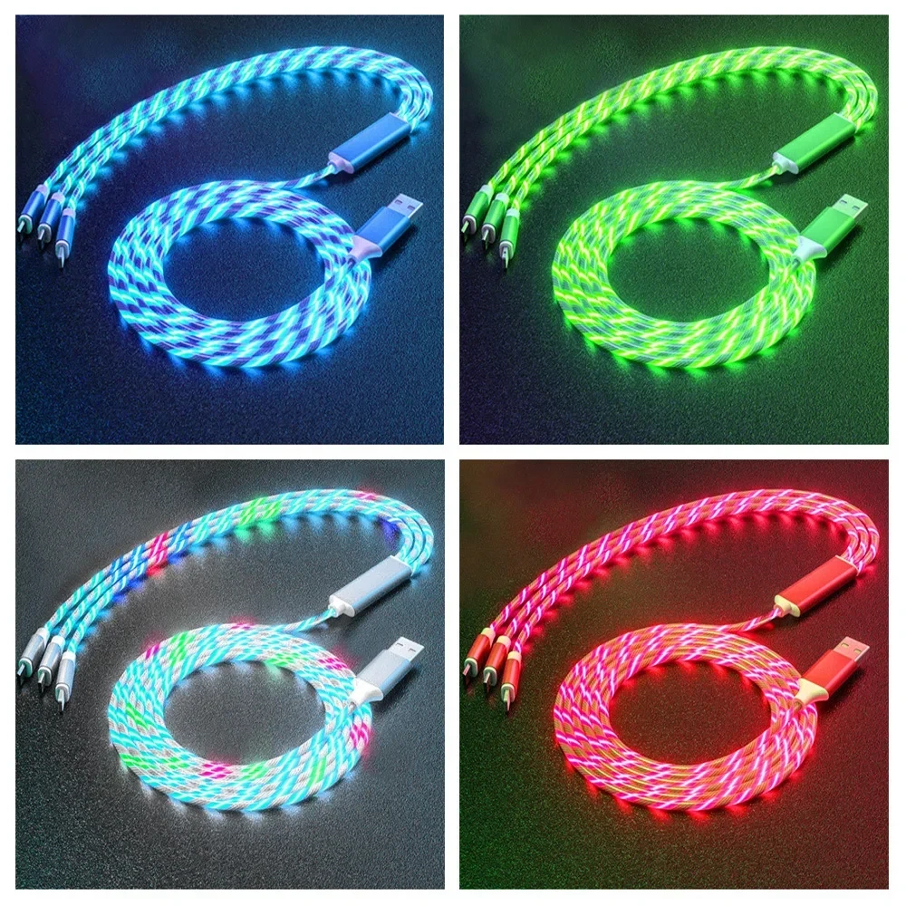 Leuchtendes LED-Licht USB 3 IN 1 Kabel Telefon Schnellladegerät Leuchtendes Typ-C-Kabel für Xiaomi iPhone Telefonzubehör