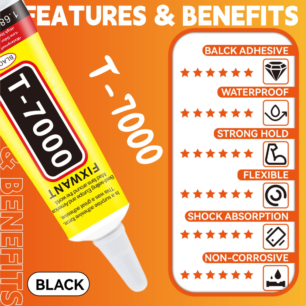 T7000 Black Contact Cellphone Tablet Repair Adhesive Strong T-7000 Glue 15ML with Fine Needle