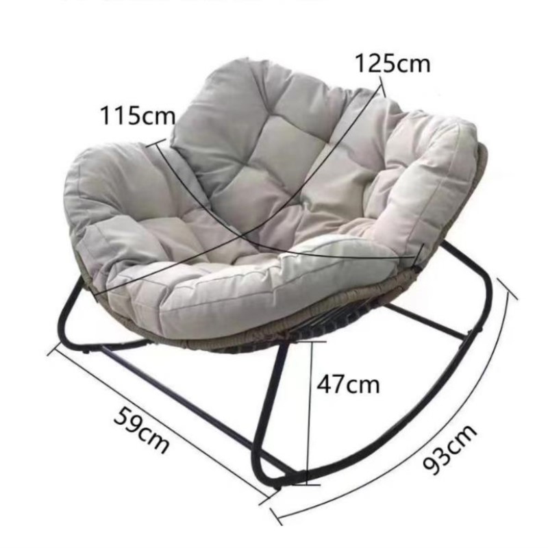 Sedia a dondolo in rattan intrecciato Realife, comoda borsa morbida per sedersi o sdraiata, sedia a dondolo pigra, balcone, uso domestico, ferro battuto