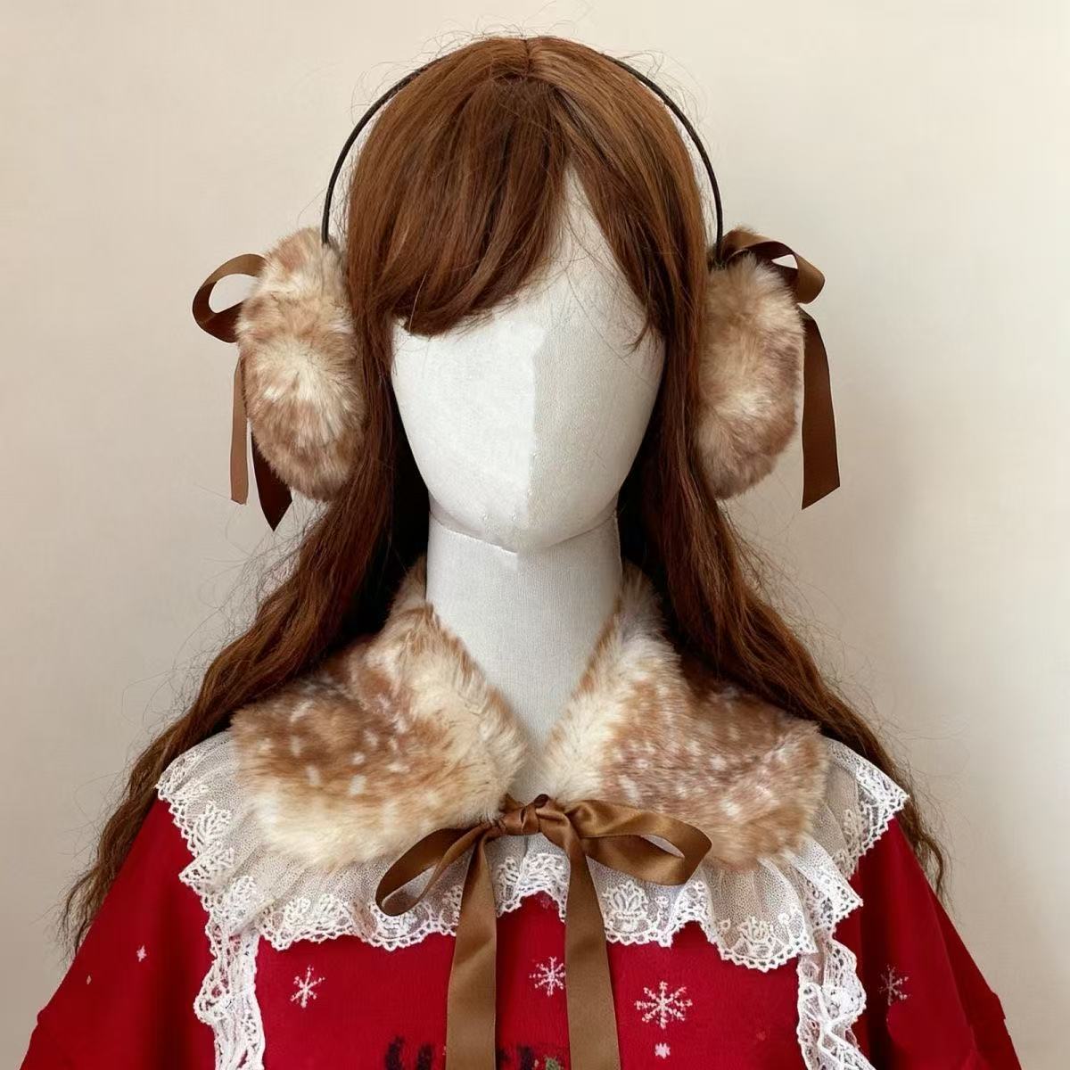 Рождественская Лолита, милый Лось, кружевной край, искусственный воротник, японский кавайный косплей, аксессуары для татуировки оленя, нагрудник на шею, повязка для волос, шляпа