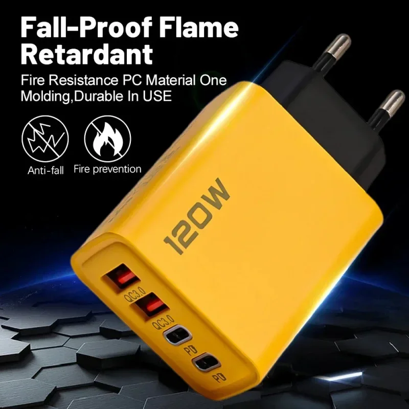 Быстрое зарядное устройство 120 Вт Type-C Quick Charge 3.0 USB-адаптер для Samsung iPhone Xiaomi 2PD 4 порта Быстрая зарядка Вилка европейского/американского стандарта
