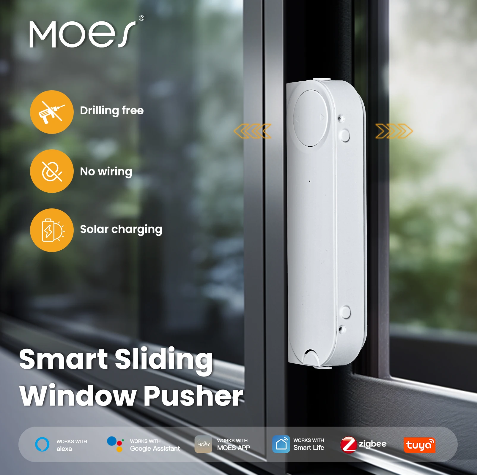 MOES Tuya ZigBee Empurrador de janela deslizante inteligente Abridor automático mais próximo de carregamento solar App Controle remoto Suporte Alexa Google Home