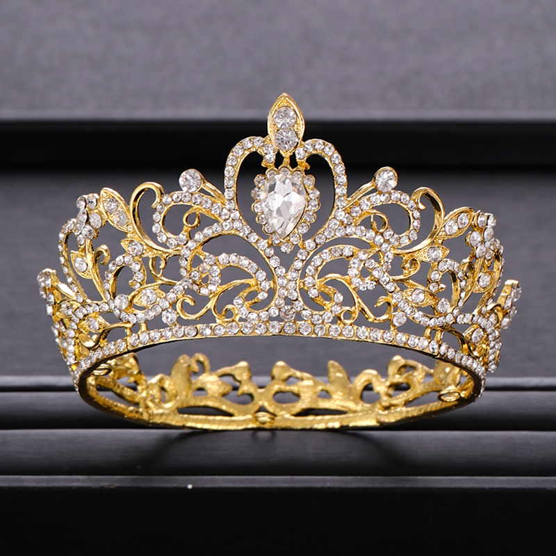 バロック様式のラインストーンクリスタルの王冠,花嫁のヘッドバンド,クイーンの王冠,金色のヘアアクセサリー,結婚式の王冠