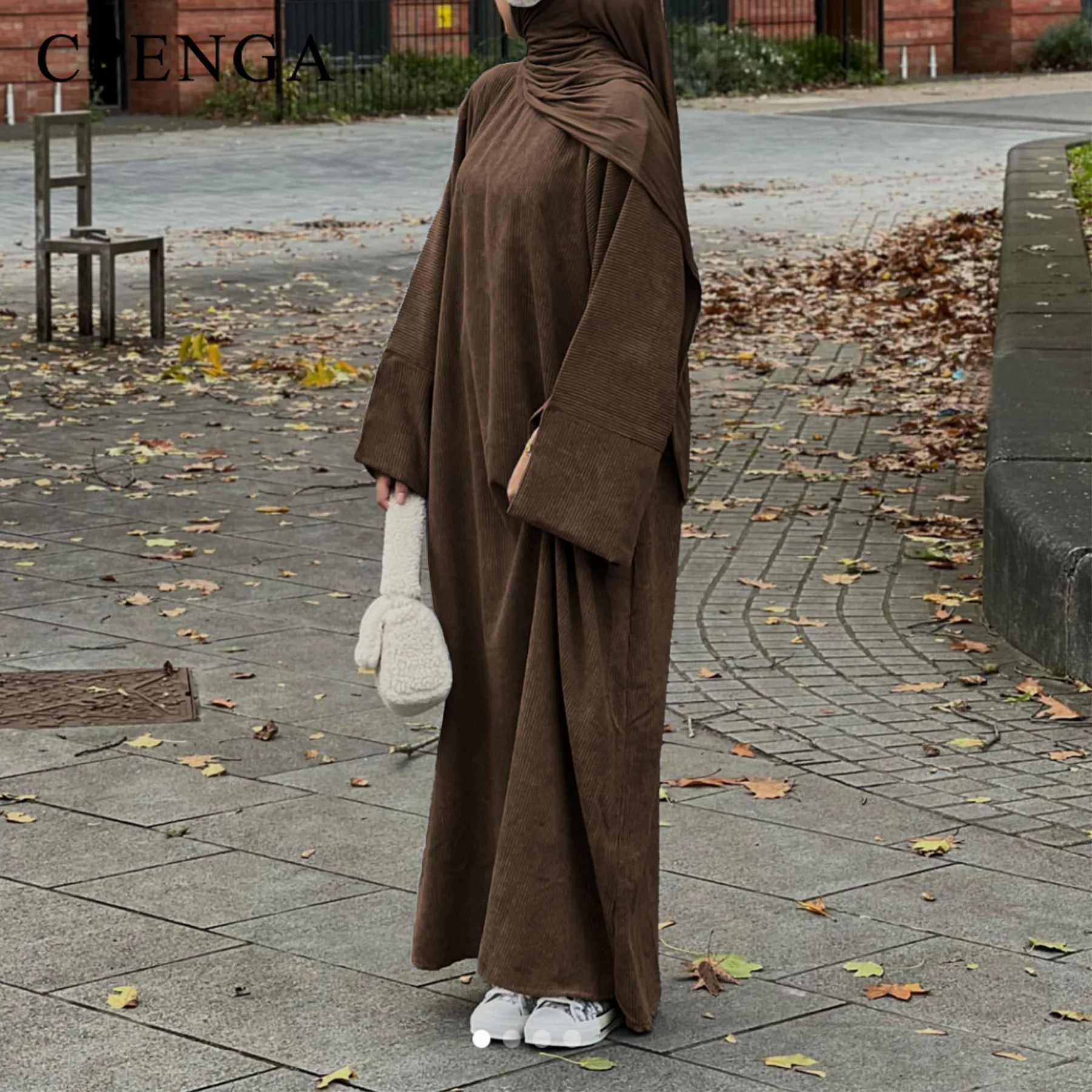 Abayas musulmanas cálidas de invierno para mujer, Abaya de pana, nuevo vestido modesto grueso de Color sólido, vestido largo femenino, ropa islámica 2023