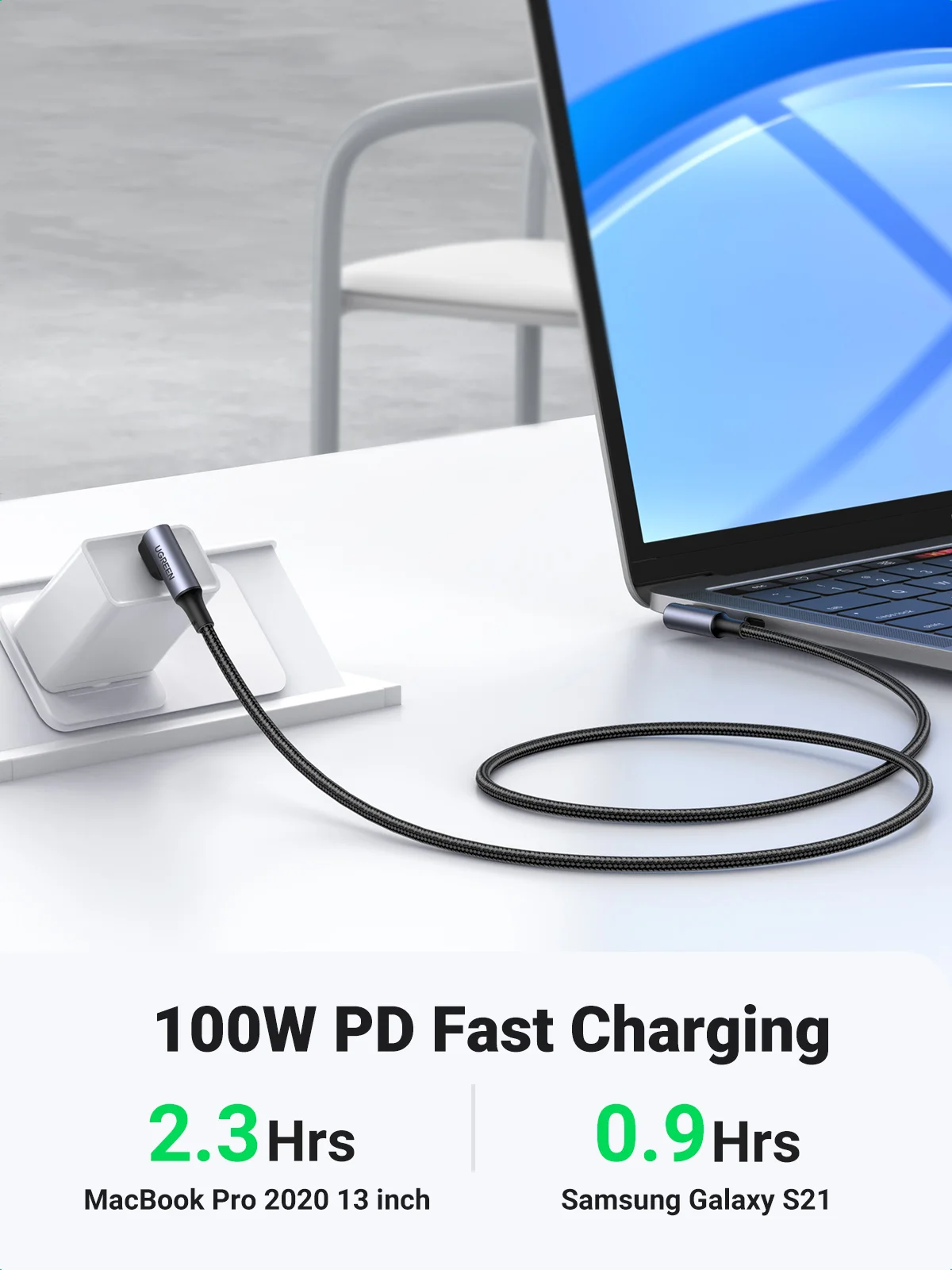 UGREEN-Cable de carga para tableta Samsung, cargador rápido 4.0 PD usb tipo C, salida de 100W para Samsung S10 S20 MacBook Pro iPad 2020