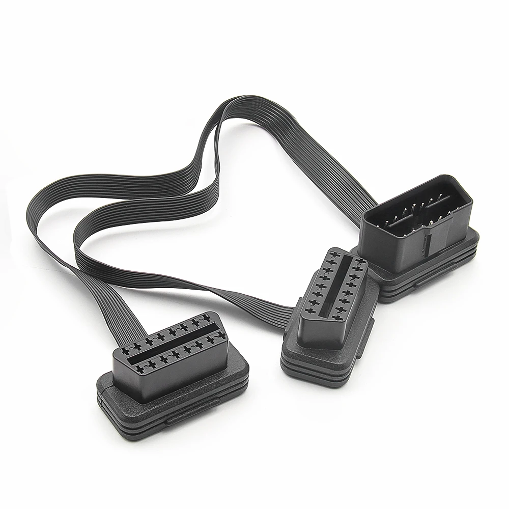 30cm obdii extensão conector duplo y divisor obd2 16pin macho para fêmea conexão plana + fino como uso de macarrão com elm327