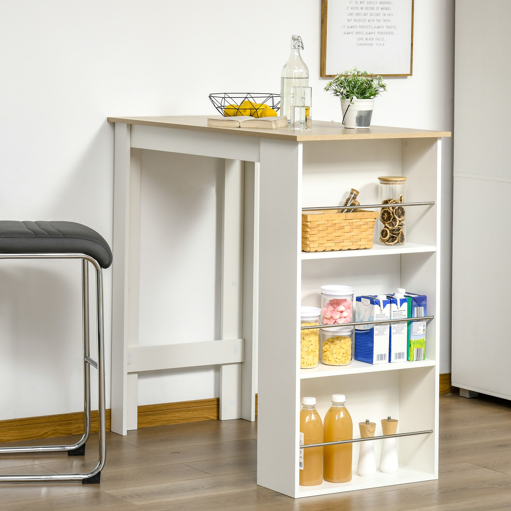 Homcom Steht isch mit 3 Seiten regalen und Holzrahmen 12x57x106cm weiß