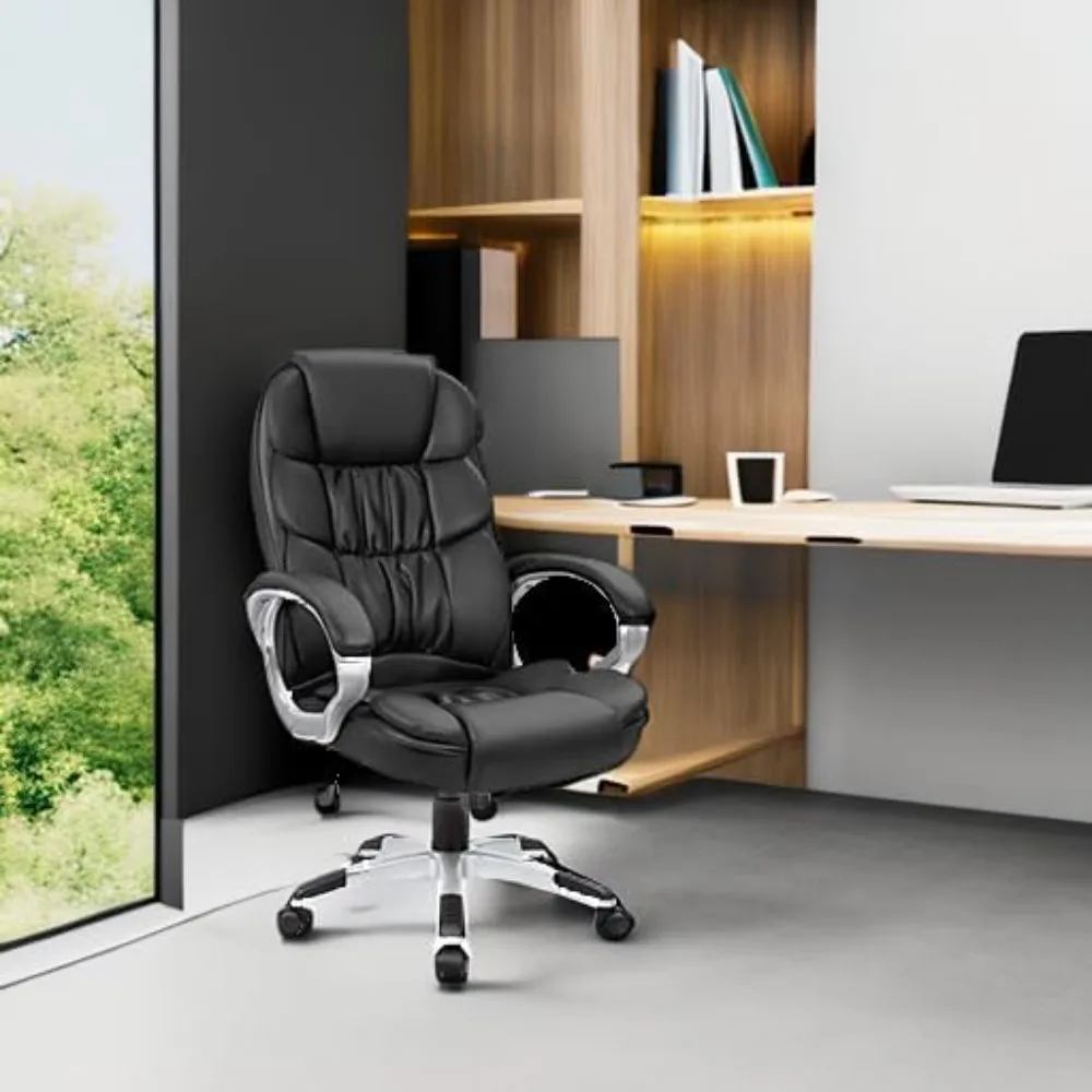 Office Chair High Back Computer Desk Chairs, PU Leather Adjustable Height Modern Executive Swivel Task Chair, Computer Chairs