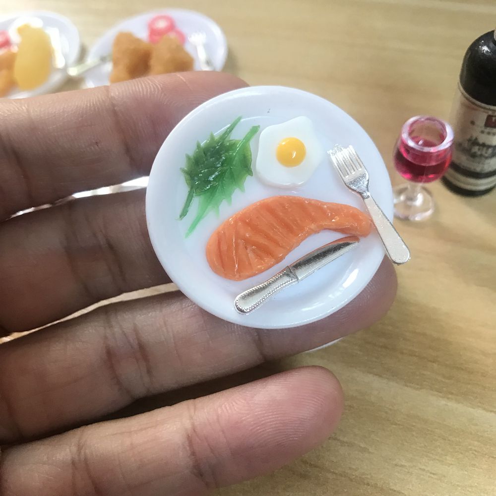 1/12 스케일 미니어처 와인 스테이크 가상 음식 세트, Blyth OB11 1/6 BJD 인형의 집 주방 놀이 장난감 액세서리, 1 세트