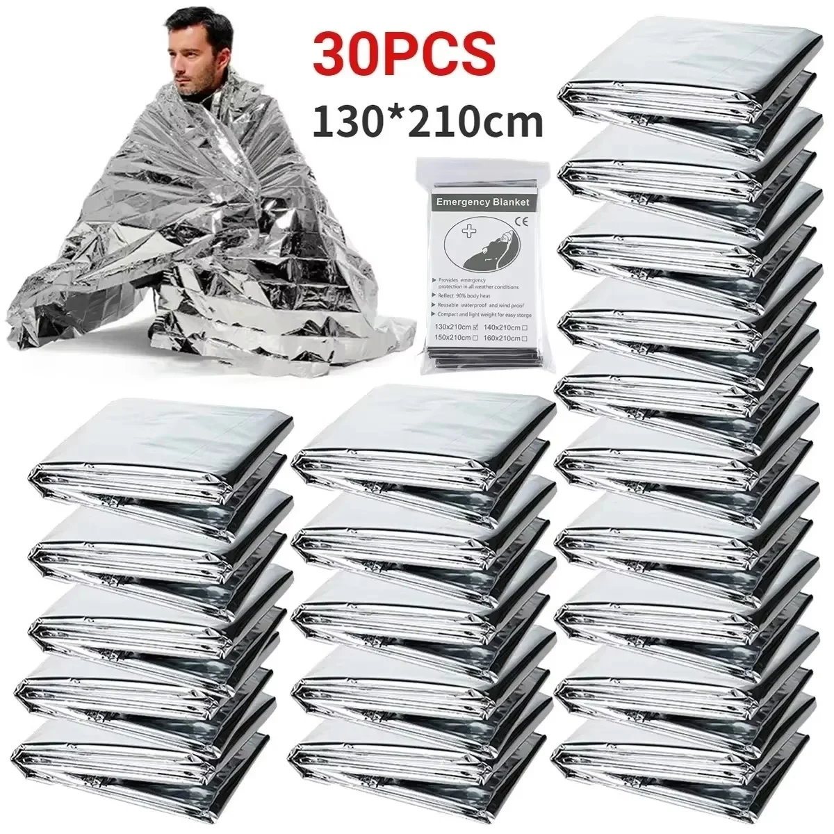 1-10 pçs cobertor de emergência ao ar livre sobreviver primeiros socorros kit de resgate militar à prova de vento folha impermeável cobertor térmico para acampamento