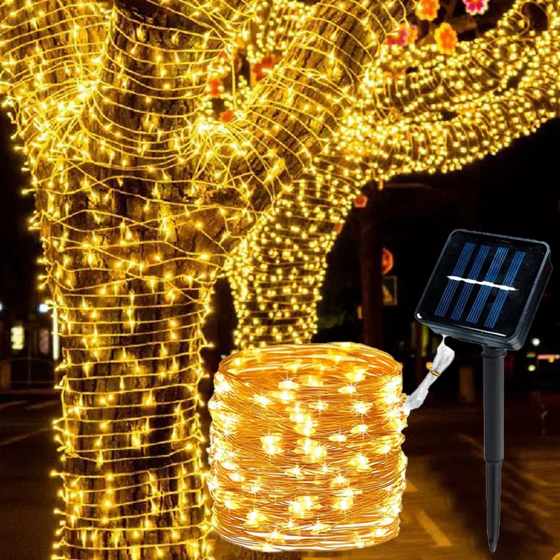 1Pack 100/200 LED Solar String Lights Outdoor Waterproof With 8 Modes Fairy Twinkle Light For Tree Christmas Wedding Party Decor