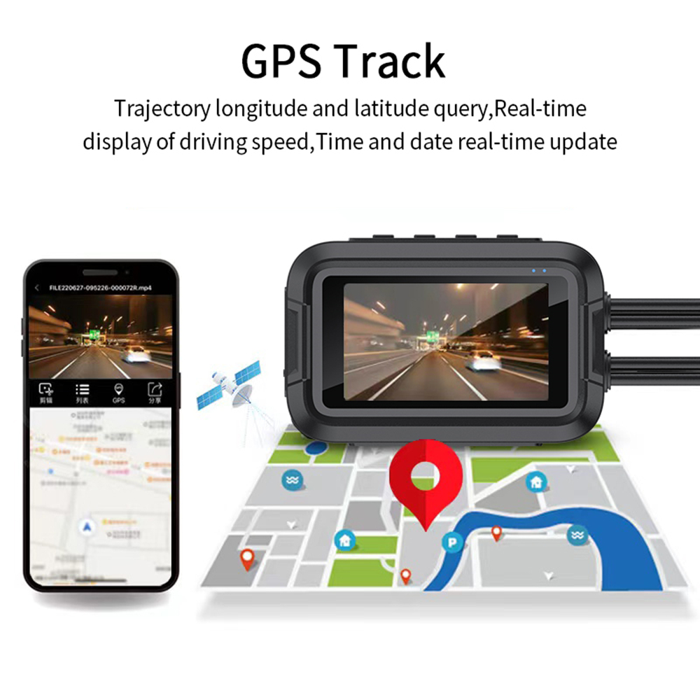 Câmera completa impermeável do corpo da motocicleta DVR, câmera de Moto, WiFi, GPS, came do traço, dianteiro, traseiro, conduzindo o gravador de vídeo, caixa preta, 1080P duplo