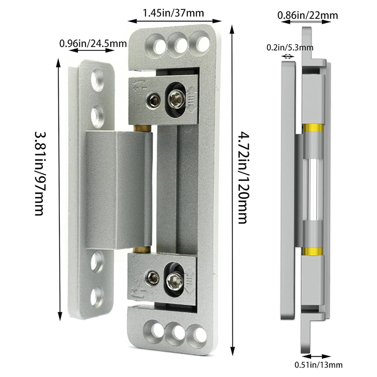 BABQ 隠しドアヒンジ、2パック調整可能な隠しドアヒンジ、110ポンドの耐荷重、秘密のドア用の高耐久隠しヒンジ