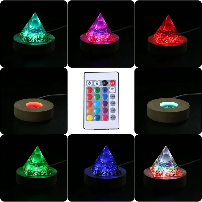 ฐานไม้คริสตัลออร์โกไนต์หินธรรมชาติพร้อมไฟ LED ควบคุมด้วยรีโมท โคมไฟตั้งโต๊ะ ของตกแต่งบ้าน