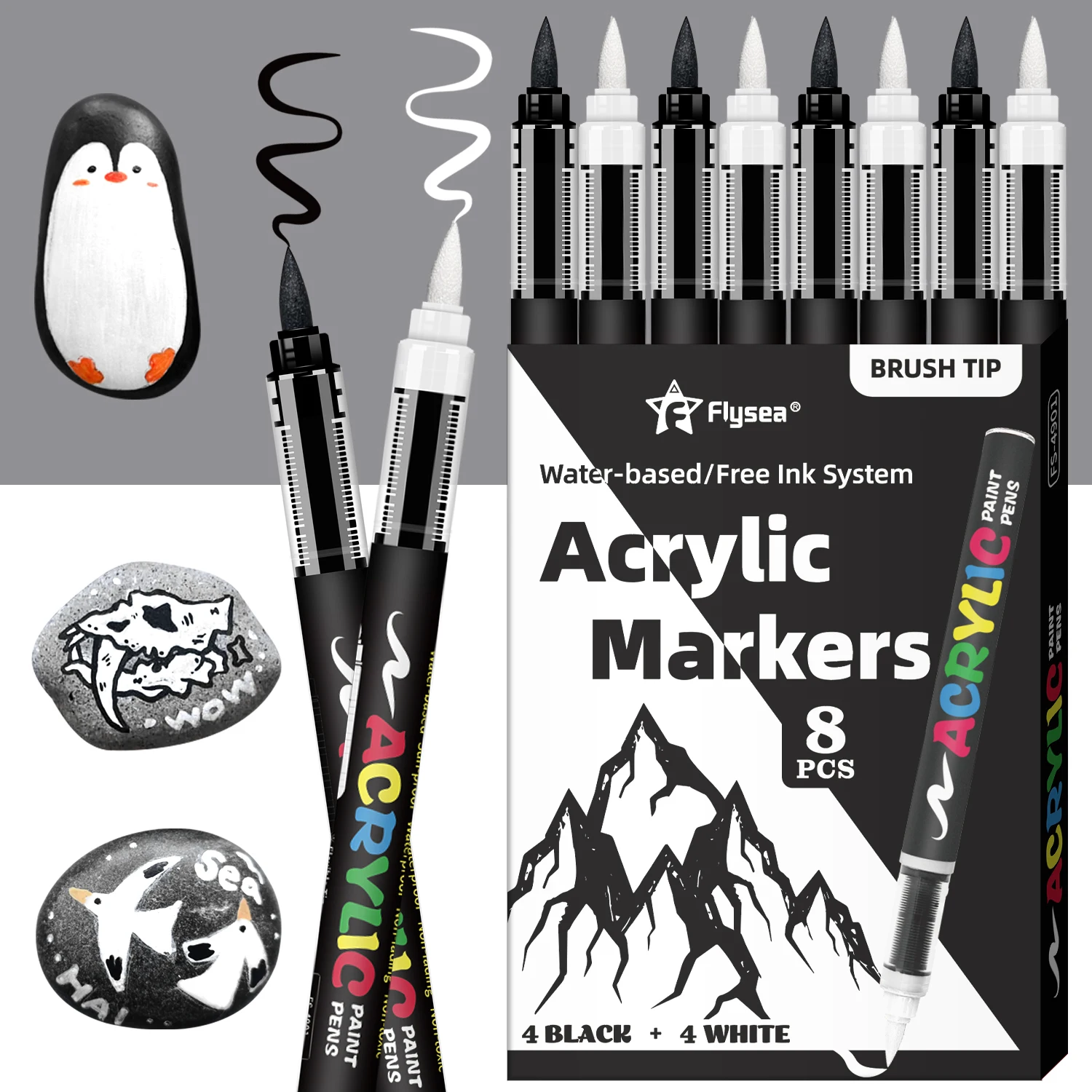 Conjunto de marcadores de tinta acrílica preta e branca, 8 peças, grande capacidade de tinta, marcadores acrílicos para esboços de ilustração, madeira, vidro, fab