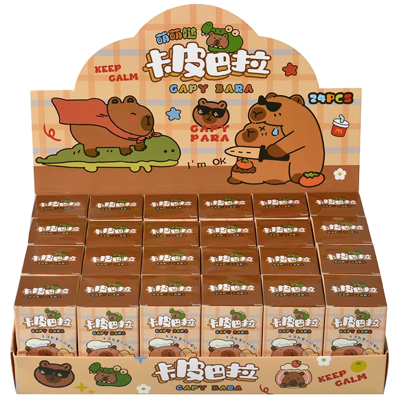24 pçs/set capivara figura caixa cega anime capibara figuras boneca chaveiro pingente decoração brinquedo para crianças presente de natal